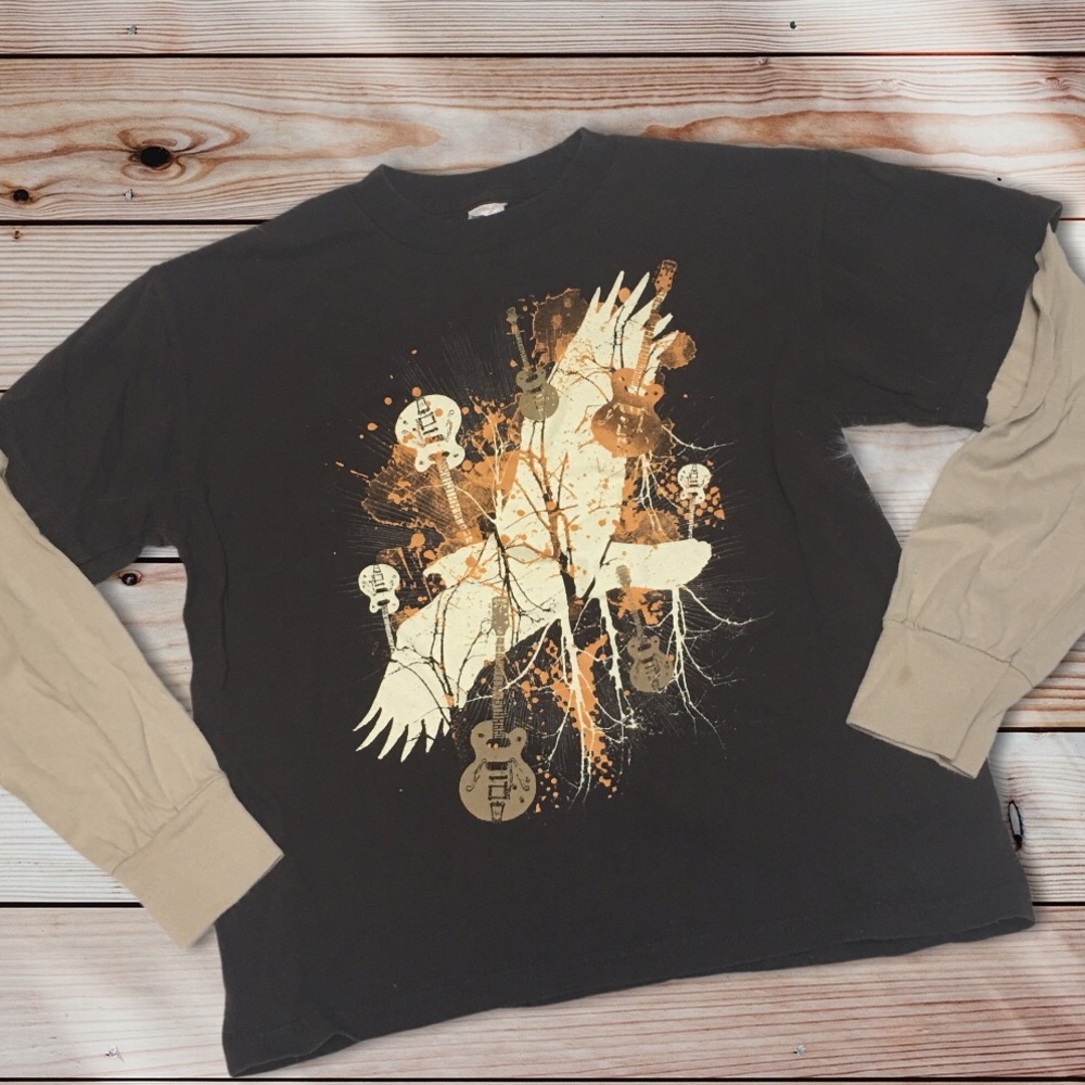 Brown Layered Tee w/Eagle & Guitars